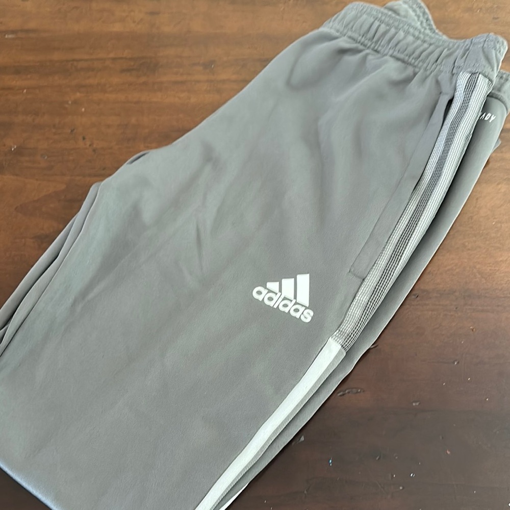 Adidas Gray Joggers with Iconic Stripes and Elastic Waistband AS